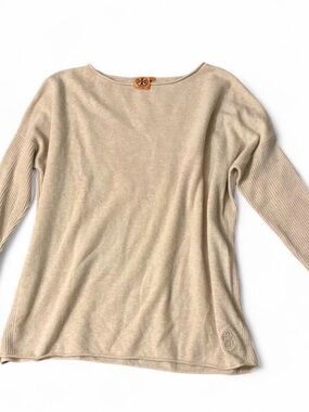 Tory Burch 100% Cashmere Cream Sweater with Logo XL